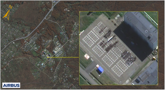 A satellite image provided by South Korea's Intelligence Service (NIS) purporetdly shows North Korean troops at a Russian military facility.